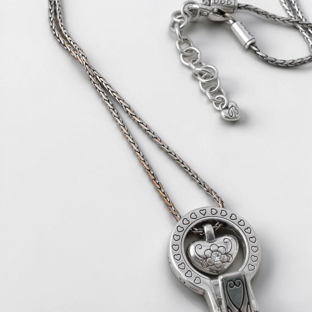 Brighton Lanyard Badge ID Holder Necklace Reversible Silver Heart Plated READ - Picture 3 of 6
